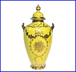 19th Century Royal Crown Derby 10.5 Canary Yellow & Gilt Porcelain Urn or Vase