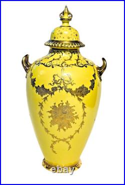 19th Century Royal Crown Derby 10.5 Canary Yellow & Gilt Porcelain Urn or Vase