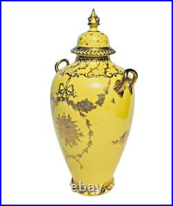19th Century Royal Crown Derby 10.5 Canary Yellow & Gilt Porcelain Urn or Vase