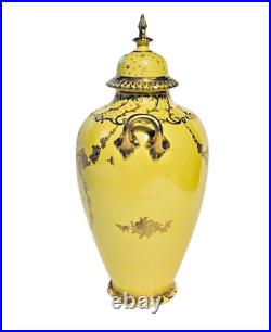 19th Century Royal Crown Derby 10.5 Canary Yellow & Gilt Porcelain Urn or Vase