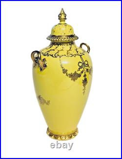 19th Century Royal Crown Derby 10.5 Canary Yellow & Gilt Porcelain Urn or Vase
