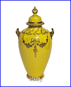 19th Century Royal Crown Derby 10.5 Canary Yellow & Gilt Porcelain Urn or Vase
