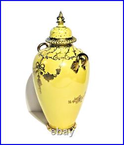 19th Century Royal Crown Derby 10.5 Canary Yellow & Gilt Porcelain Urn or Vase