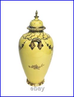19th Century Royal Crown Derby 10.5 Canary Yellow & Gilt Porcelain Urn or Vase