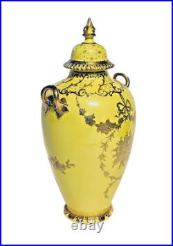 19th Century Royal Crown Derby 10.5 Canary Yellow & Gilt Porcelain Urn or Vase