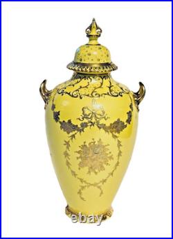 19th Century Royal Crown Derby 10.5 Canary Yellow & Gilt Porcelain Urn or Vase