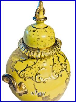 19th Century Royal Crown Derby 10.5 Canary Yellow & Gilt Porcelain Urn or Vase