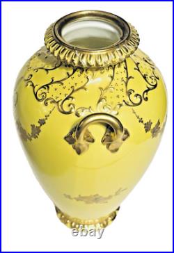 19th Century Royal Crown Derby 10.5 Canary Yellow & Gilt Porcelain Urn or Vase