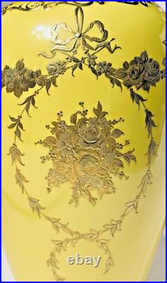 19th Century Royal Crown Derby 10.5 Canary Yellow & Gilt Porcelain Urn or Vase