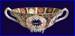 2 1923-53 ROYAL CROWN DERBY 1128 OLD IMARI 2 handle CREAM SOUP BOWLS W PLATES