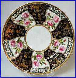 2 Bloor Derby Hand Painted Porcelain Roses Cobalt Gold Porcelain Plates c. 1815