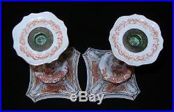 2 ROYAL CROWN DERBY China Red Aves XXV Tall Candle Stick Holders MINT
