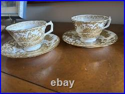 (2) Royal Crown Derby AVES GOLD Cups & Saucers Bone China A1235 A+ CONDITION