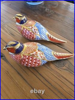(2) Royal Crown Derby Bone China Pheasant Paperweight/Figurine Vintage