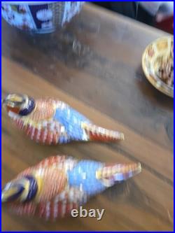 (2) Royal Crown Derby Bone China Pheasant Paperweight/Figurine Vintage
