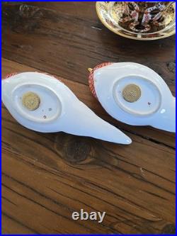 (2) Royal Crown Derby Bone China Pheasant Paperweight/Figurine Vintage