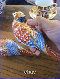 (2) Royal Crown Derby Bone China Pheasant Paperweight/Figurine Vintage