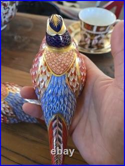 (2) Royal Crown Derby Bone China Pheasant Paperweight/Figurine Vintage