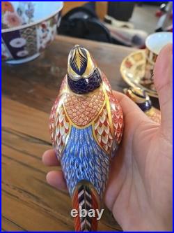 (2) Royal Crown Derby Bone China Pheasant Paperweight/Figurine Vintage
