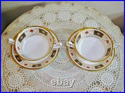 2 Royal Crown Derby, Derby Borders Cream Soup Bowls with Underplates