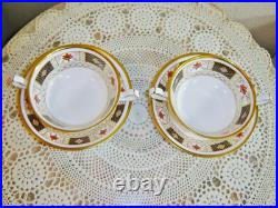 2 Royal Crown Derby, Derby Borders Cream Soup Bowls with Underplates