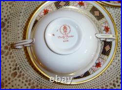 2 Royal Crown Derby, Derby Borders Cream Soup Bowls with Underplates