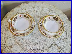 2 Royal Crown Derby, Derby Borders Cream Soup Bowls with Underplates