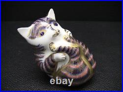 2 Royal Crown Derby Imari Cat Figurines / Sitting Cat 5 1/4 & Cat Playing wTail