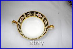 2 Royal Crown Derby Traditional Imari 2451 Cream Soup Bowls and Saucers