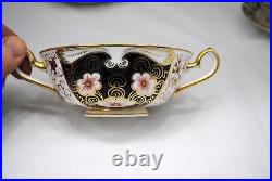 2 Royal Crown Derby Traditional Imari 2451 Cream Soup Bowls and Saucers