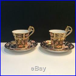 2 Royal Crown Derby Traditional Imari 2451 Flared Demitasse Cup & Saucers Ch5560