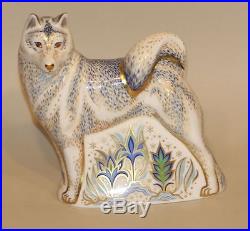 2007 Royal Crown Derby Imari Gold Stopper Paperweight White Husky Dog in Box