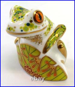 2013 Royal Crown Derby Frog Skip Paperweight Porcelain Figurine Gold Stopper