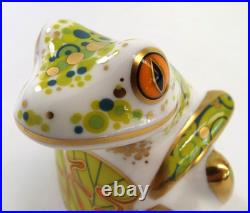 2013 Royal Crown Derby Frog Skip Paperweight Porcelain Figurine Gold Stopper