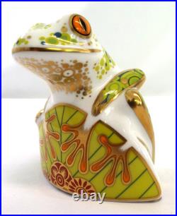 2013 Royal Crown Derby Frog Skip Paperweight Porcelain Figurine Gold Stopper