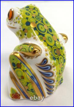 2013 Royal Crown Derby Frog Skip Paperweight Porcelain Figurine Gold Stopper