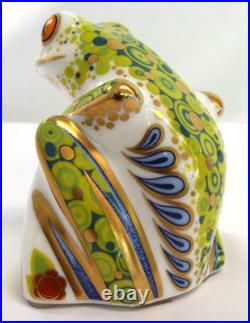 2013 Royal Crown Derby Frog Skip Paperweight Porcelain Figurine Gold Stopper