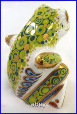 2013 Royal Crown Derby Frog Skip Paperweight Porcelain Figurine Gold Stopper