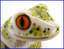 2013 Royal Crown Derby Frog Skip Paperweight Porcelain Figurine Gold Stopper