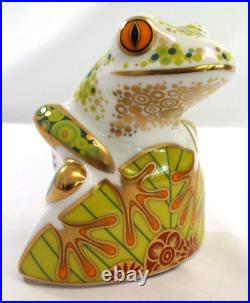 2013 Royal Crown Derby Frog Skip Paperweight Porcelain Figurine Gold Stopper