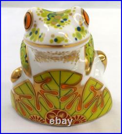 2013 Royal Crown Derby Frog Skip Paperweight Porcelain Figurine Gold Stopper