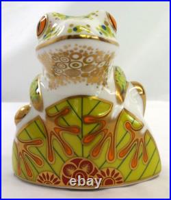 2013 Royal Crown Derby Frog Skip Paperweight Porcelain Figurine Gold Stopper