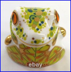 2013 Royal Crown Derby Frog Skip Paperweight Porcelain Figurine Gold Stopper