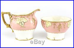 2pc Royal Crown Derby Porcelain Open Sugar Bowl & Creamer in Vine Pink Salmon