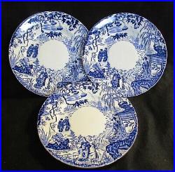 3 Royal Crown Derby Blue Mikado Dinner Plates 18 Scallops