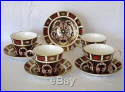 4 Hand Painted Royal Crown Derby Old Imari Flat Cup & Saucer Saucers 1128