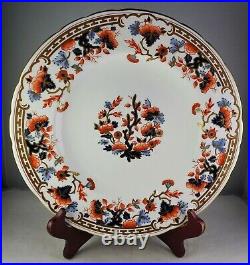 4 Royal Crown Derby A732 Dinner Plates Orange & Blue Floral Gold Greek Key Inset
