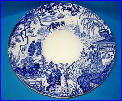 4 Royal Crown Derby Blue & White Mikado Dinner Plates 10-1/4 Scalloped Gold Rim