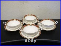 (4) Royal Crown Derby Cloisonne A1317 Footed Cream Soup Bowl & Saucer Sets