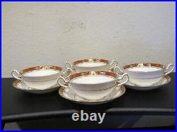 (4) Royal Crown Derby Cloisonne A1317 Footed Cream Soup Bowl & Saucer Sets